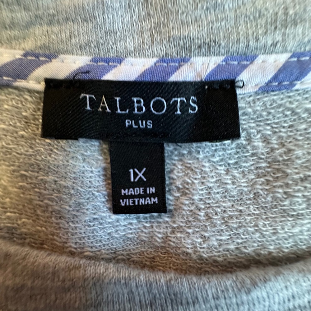 Talbots Plus Top Women's 1X Gray Knit Mixed Media Striped Polka Dot Accent - Picture 7 of 10